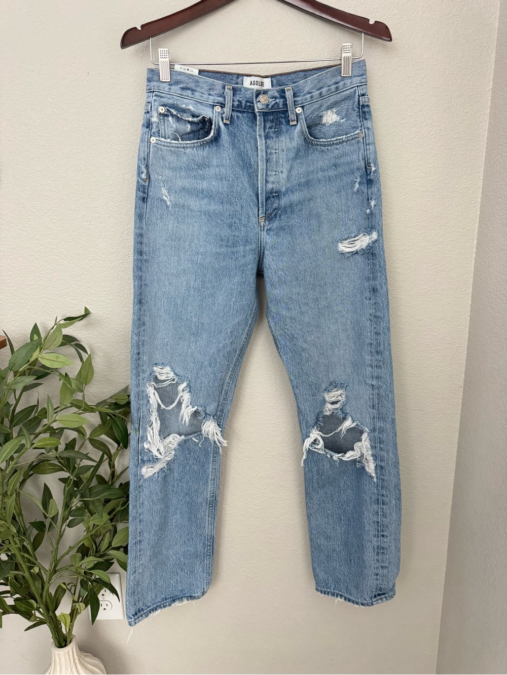 AGOLDE 90s Mid Rise Loose Fit Jeans 26 Fall Out Distressed Straight Leg USA